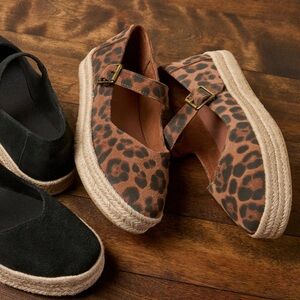 Toms Carolina Mary Jane Espadrille Color Brown Sugar Leopard Print Suede Size 7